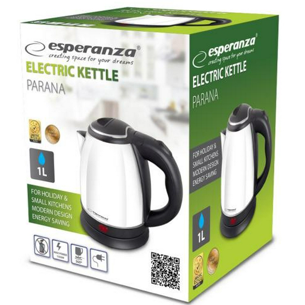 Електрочайник Esperanza "Parana", White/Black, 1350 Вт, 1 л, дисковий, нержавіюча сталь (EKK128W) - 2