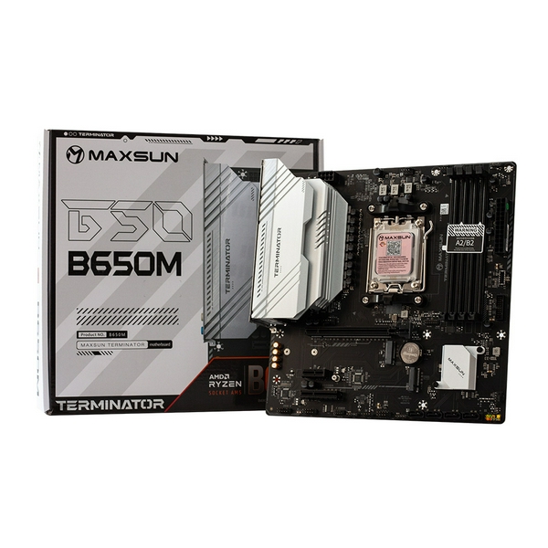 Материнська плата AM5 Maxsun Terminator B650M, B650, 4xDDR5, Int.Video (CPU), 4xSATA3, 2xM.2, 1xPCI-E 4.0 x16, 1xPCI-E 3.0 x4, 1xPCI-E 3.0 x1, ALC897, RTL8125BG, RGB sync, 4xUSB3.2/4xUSB2.0/1xUSB-C, DP/HDMI, Micro ATX