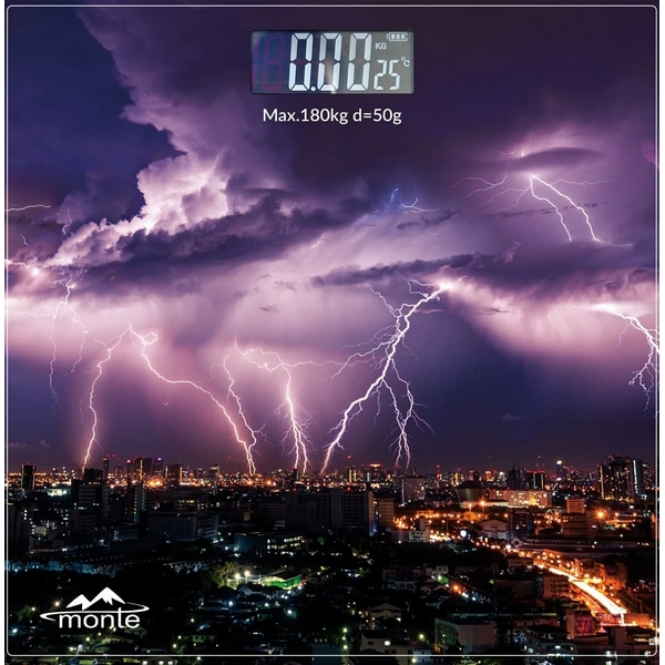 Ваги підлогові Monte МТ-6012-8, електронні, дисплей, максимальна вага 180кг, матеріал поверхні загартоване скло, розмір: 28х28 см, живлення 2*AAA (до комплекту не входять)