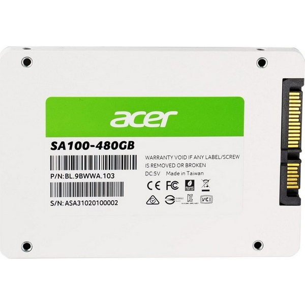 Твердотільний накопичувач SSD 480Gb, Acer SA100, SATA3, 2.5", 3D TLC, 560/500 МБ/с (BL.9BWWA.103) - 2