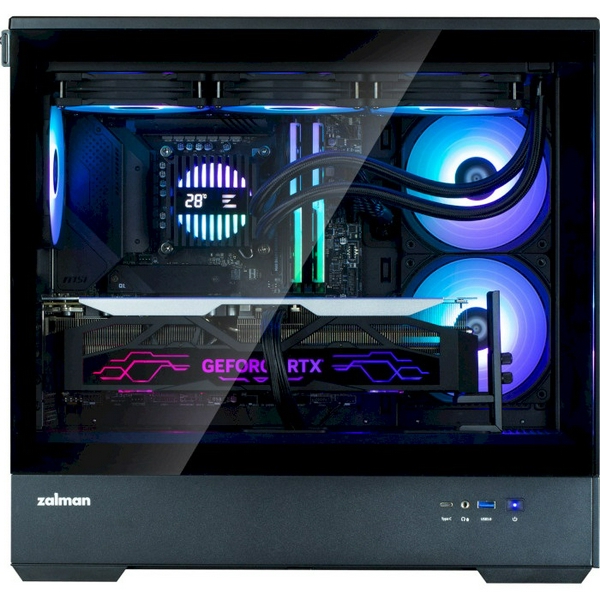Корпус Zalman P30 V2, Black, Mini Tower, без БЖ, для Micro ATX / Mini ITX, 1xType-C / 1xUSB 3.0, макс. CPU - 173 мм / VGA - 420 мм, 3x120 мм ARGB, бічна та передня панелі із загартованого скла - 5