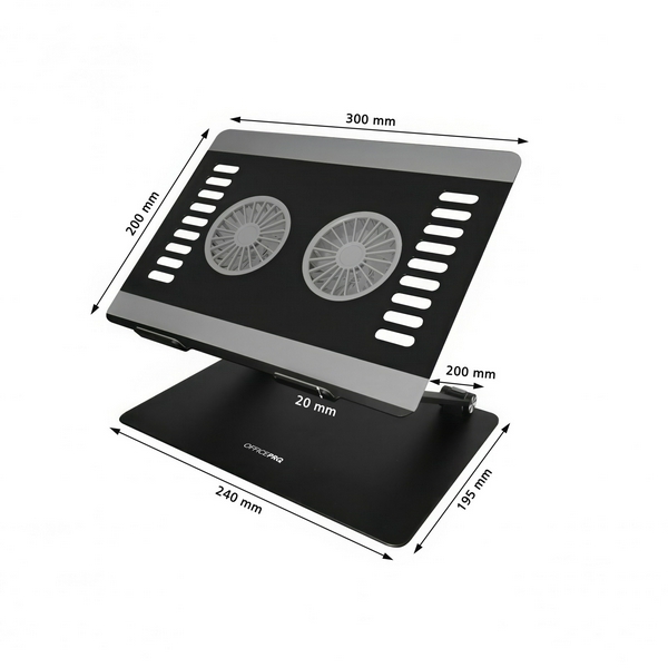 Підставка для ноутбука до 15.6" OfficePro LS122B, Black, USB, вентилятор (2 x 80 мм), алюміній/пластик, регулювання куту нахилу та висоти - 6