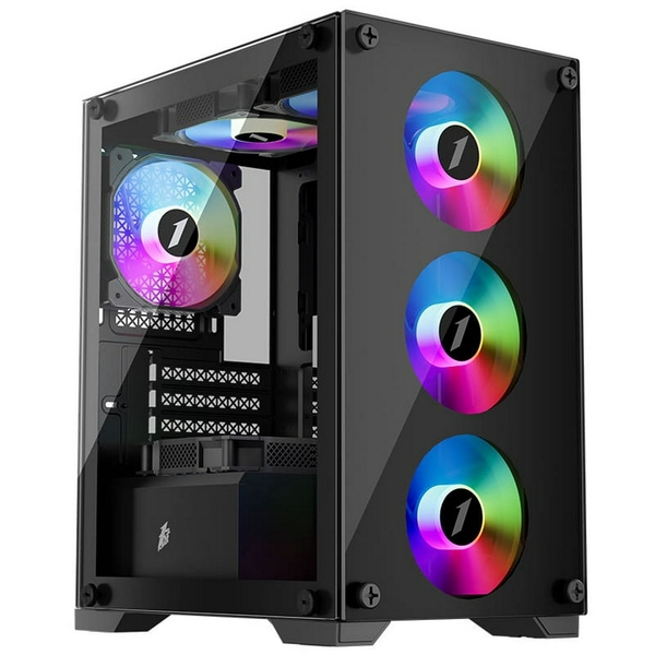 Корпус 1stPlayer X2-M, Black, без БЖ, Mini Tower, Micro ATX / Mini ITX, 1xUSB 3.0 / 1xUSB 2.0, макс. CPU - 165 мм / VGA - 310 мм, 4x120 мм RGB, бічна панель із загартованого скла (X2-M-BK-4F1)