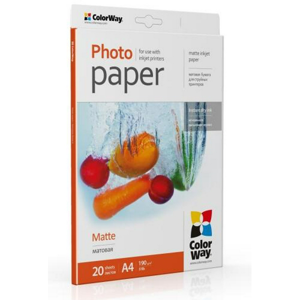 Фотопапір ColorWay, матовий, A4, 190 г/м², 20 арк (PM190020A4)