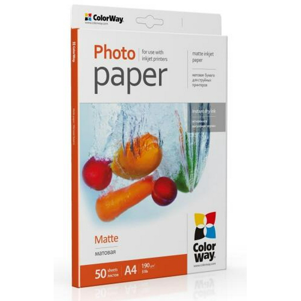 Фотопапір ColorWay, матовий, A4, 190 г/м², 50 арк (PM190050A4)