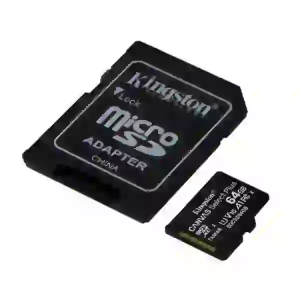 Карта пам'яті microSDXC, 64Gb, Kingston Canvas Select Plus, Class10 UHS-I U1 V10, SD адаптер, до 100 МБ/с (SDCS2/64GB)