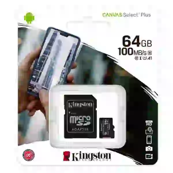 Карта пам'яті microSDXC, 64Gb, Kingston Canvas Select Plus, Class10 UHS-I U1 V10, SD адаптер, до 100 МБ/с (SDCS2/64GB) - 3