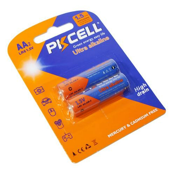 Батарейка AA (LR6), лужна, PKCELL, 2 шт, 1.5V, Blister (LR6-2B)