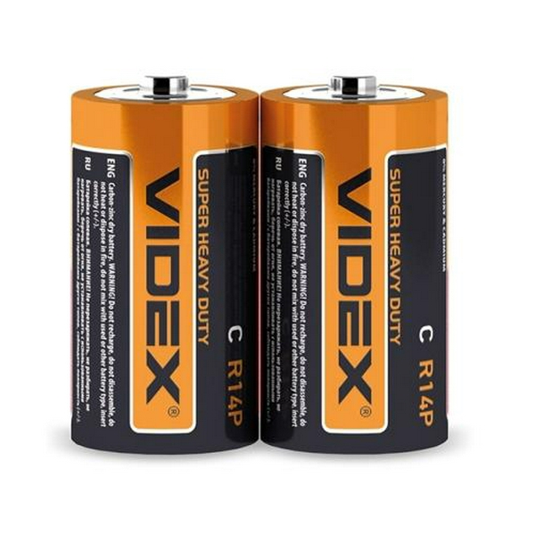 Батарейка C (R14), сольова, Videx, 2 шт, 1.5V, Shrink
