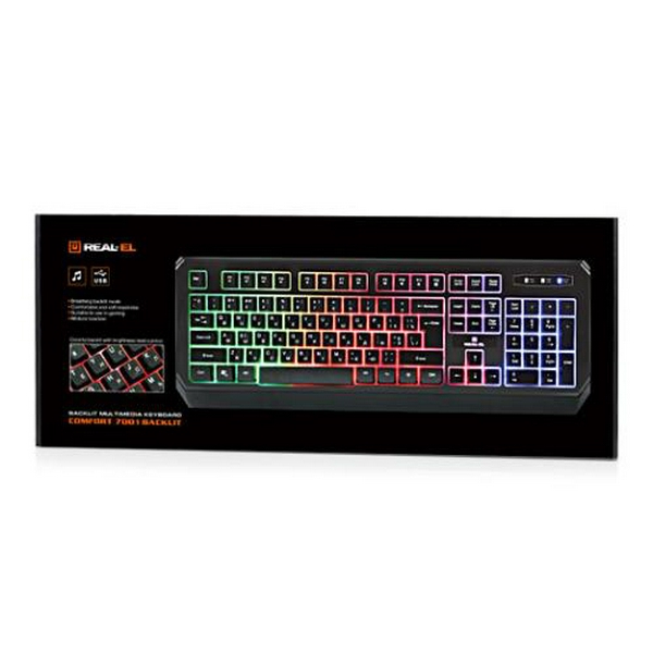 Клавіатура REAL-EL Comfort 7001 Backlit, Black, USB, мембранна, підсвічування клавіш з регулюванням рівня яскравості, 104 кнопки - 8