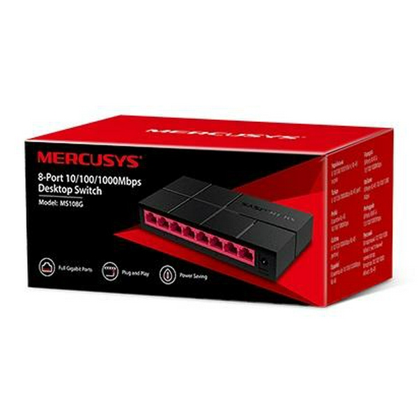 Комутатор Mercusys MS108G, 8x10/100/1000 Mb/s, пластиковий корпус, некерований - 4