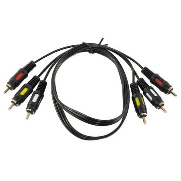 Кабель-перехідник звуковий, 3xRCA (M) - 3xRCA (M), 0.8 м, Black, Atcom (10808)