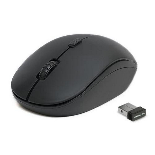 Миша REAL-EL RM-301 Wireless, Black, бездротова, USB, оптична, 800/1200/1600 dpi, 4 кнопки, 1xAA
