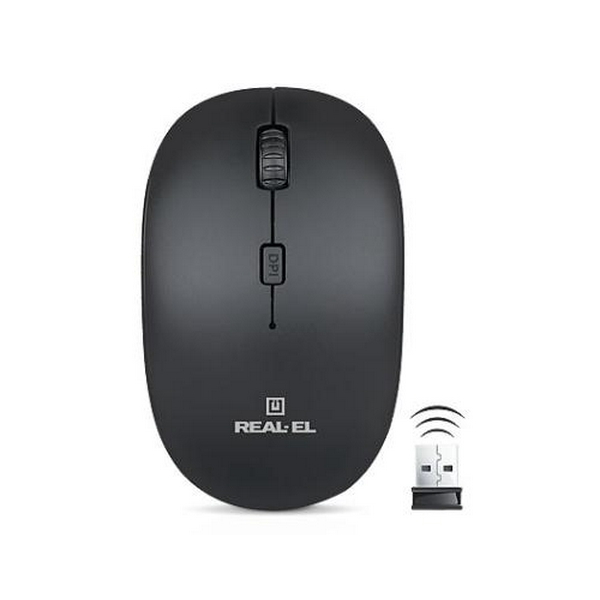Миша REAL-EL RM-301 Wireless, Black, бездротова, USB, оптична, 800/1200/1600 dpi, 4 кнопки, 1xAA - 2