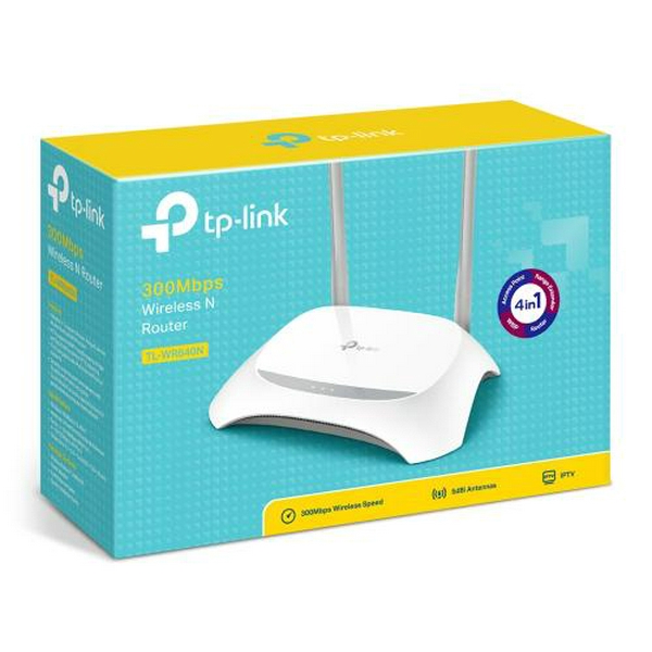 Роутер TP-LINK TL-WR840N, Wi-Fi 802.11b/g/n, до 300 Mb/s, 2.4GHz, 4 LAN 10/100 Mb/s, RJ45 10/100Mb/s (FE), 2 зовнішні незнімні антени - 4