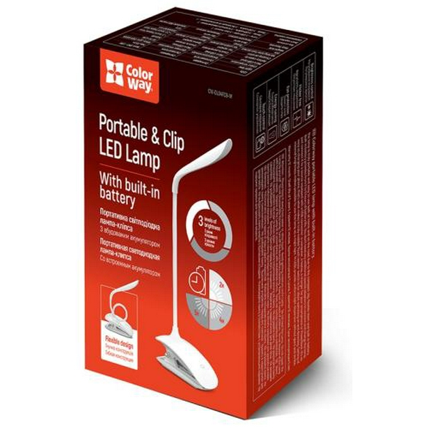 Лампа настільна ColorWay Flexible & Clip, White, із вбудованим акумулятором, сенсорне керування, 14 LED SMD, 115 лм, 500 mAh (CW-DL04FCB-W) - 5