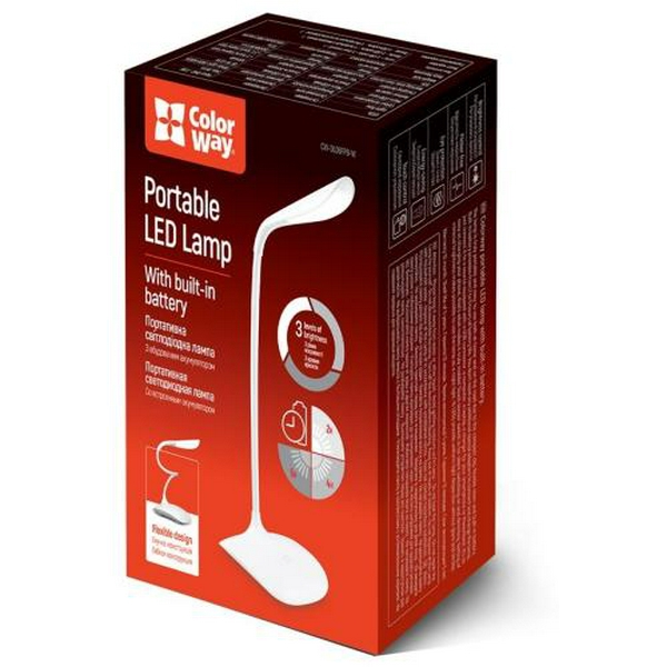 Лампа настільна ColorWay Portable & Flexible, White, із вбудованим акумулятором, сенсорне керування, 14 LED SMD, 115 лм, 500 mAh (CW-DL06FPB-W) - 5