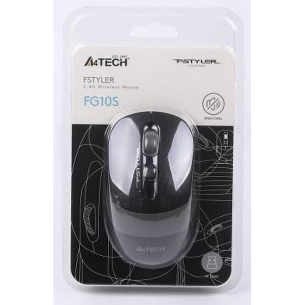 Миша A4Tech Fstyler FG10S 2000dpi Black+Grey, USB, Wireless, безшумна  - 6