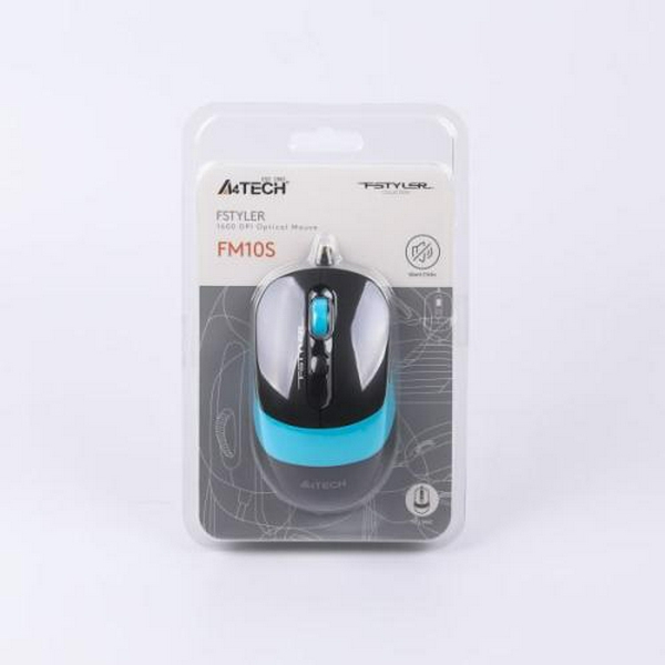 Миша A4Tech Fstyler FM10S 1600dpi Black+Blue, USB, безшумна  - 8
