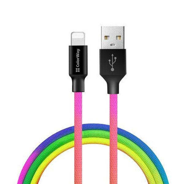 Кабель USB AM - Lightning, 1 м, Mix, ColorWay, 2.4A (CW-CBUL016-MC) - 2