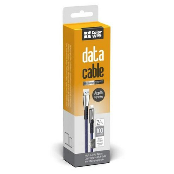 Кабель USB AM - Lightning, 1 м, Blue, ColorWay, 2.4A (CW-CBUL010-BL) - 3
