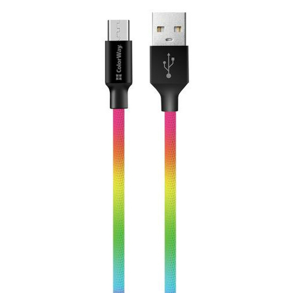 Кабель USB 2.0 AM - microUSB (5P), 1 м, Multicolor, ColorWay, 2.4A (CW-CBUM017-MC)