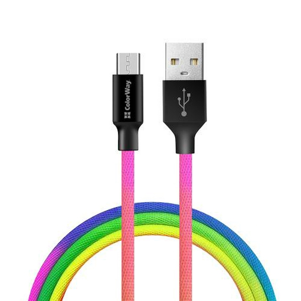 Кабель USB 2.0 AM - microUSB (5P), 1 м, Multicolor, ColorWay, 2.4A (CW-CBUM017-MC) - 2