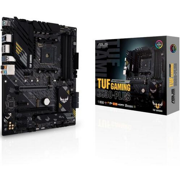Мат.плата AM4 (B550) Asus TUF GAMING B550-PLUS, B550, 4xDDR4, CrossFire, Int.Video(CPU), 6xSATA3, 2xM.2, 1xPCI-E 16x 4.0, 1xPCI-E 16x 3.0, 3xPCI-E 1x 3.0, 1xM.2 (Key E), ALC S1200A, RTL8125B, 8xUSB3.2/6xUSB2.0, HDMI/DP, ATX