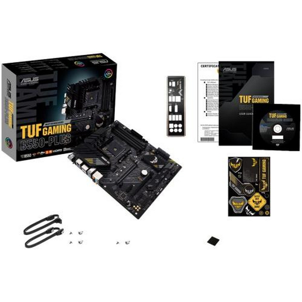 Мат.плата AM4 (B550) Asus TUF GAMING B550-PLUS, B550, 4xDDR4, CrossFire, Int.Video(CPU), 6xSATA3, 2xM.2, 1xPCI-E 16x 4.0, 1xPCI-E 16x 3.0, 3xPCI-E 1x 3.0, 1xM.2 (Key E), ALC S1200A, RTL8125B, 8xUSB3.2/6xUSB2.0, HDMI/DP, ATX - 6