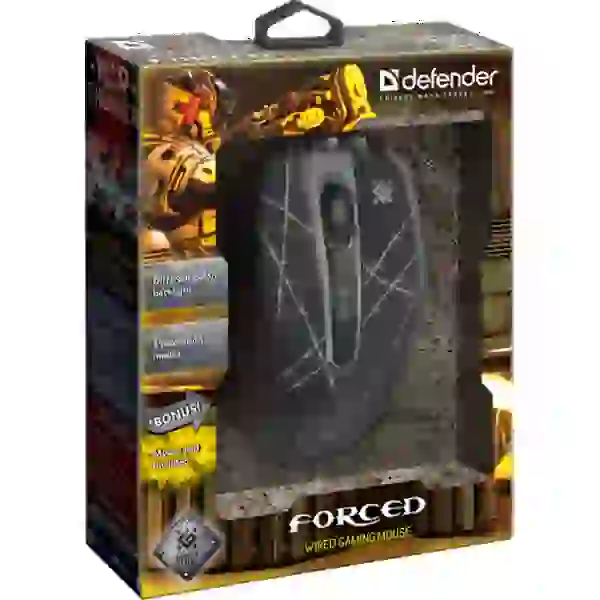Миша Defender Forced GM-020L, Black, USB, оптична, 1200/1600/2400/3200 dpi, 5 програмованих кнопок, підсвічування, що переливається, редактор макросів, 1.5 м, килимок в комплекті (52020) - 4