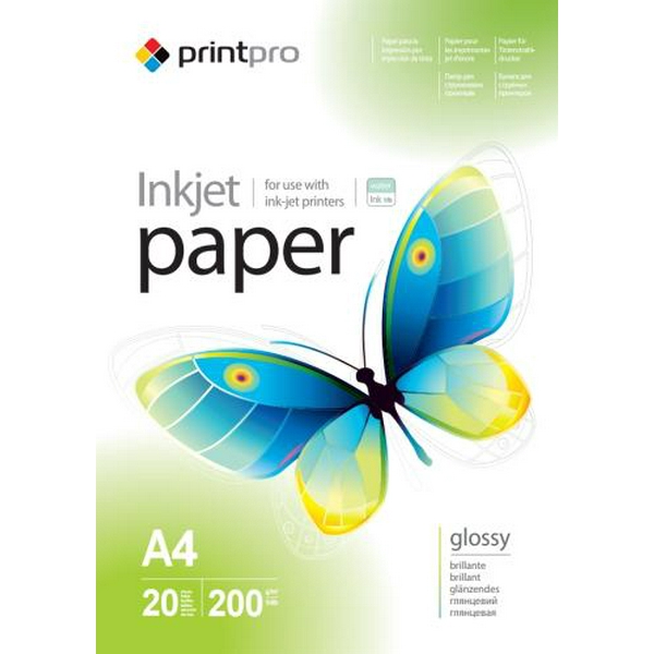 Фотопапір PrintPro, глянсовий, A4, 200 г/м², 20 арк (PGE200020A4)