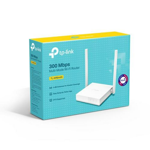 Роутер TP-LINK TL-WR844N, Wi-Fi 802.11a/b/g/n, до 300 Mb/s, 2.4GHz, 4 LAN 10/100 Mb/s, RJ45 10/100Mb/s (FE), 2 зовнішні незнімні антени - 4