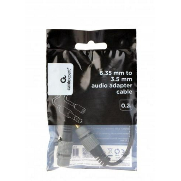 Кабель-перехідник звуковий, 6.35 мм (M) - 3.5 мм (F), 20 см, Black, Cablexpert (A-63M35F-0.2M) - 2