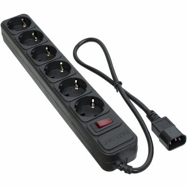 Фільтр мережевий для ДБЖ Patron, 6 розеток, 0.5 м, Black, 10А, до 2.2 кВт, вимикач, заземлення, 3x1 мм² (SP-1062U)