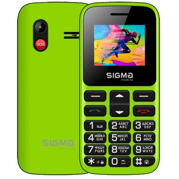 Мобільний телефон Sigma mobile Comfort 50 HIT2020, Green, "бабусефон", 2 Mini-SIM + Micro-SIM, дисплей 1.77" кольоровий (128x160), моноблок, SC6531E, підтримка MicroSD (до 32 ГБ), FM-радіо, ліхтарик, BT, Cam 0.3Mp, 1450 mAh