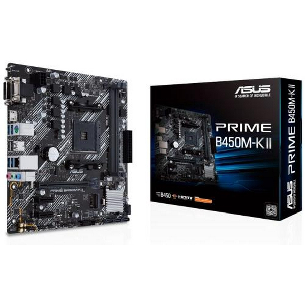 Мат.плата AM4 (B450) Asus PRIME B450M-K II, B450, 2xDDR4, Int.Video(CPU), 4xSATA3, 1xM.2, 1xPCI-E 16x 3.0, 2xPCI-E 1x 2.0, ALC887, RTL8111H, 6xUSB3.2/6xUSB2.0, VGA/DVI-D/HDMI, MicroATX