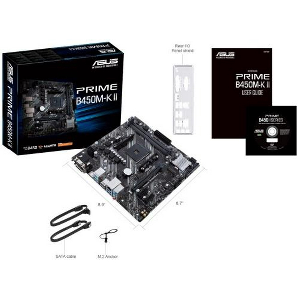 Мат.плата AM4 (B450) Asus PRIME B450M-K II, B450, 2xDDR4, Int.Video(CPU), 4xSATA3, 1xM.2, 1xPCI-E 16x 3.0, 2xPCI-E 1x 2.0, ALC887, RTL8111H, 6xUSB3.2/6xUSB2.0, VGA/DVI-D/HDMI, MicroATX - 8