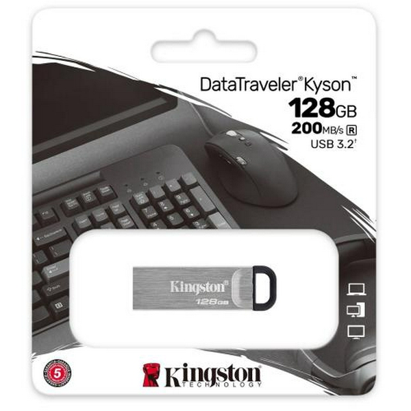 Флеш накопичувач USB 128Gb Kingston DataTraveler Kyson, Silver, USB 3.2 Gen 1, до 200/60 МБ/с (DTKN/128GB) - 3