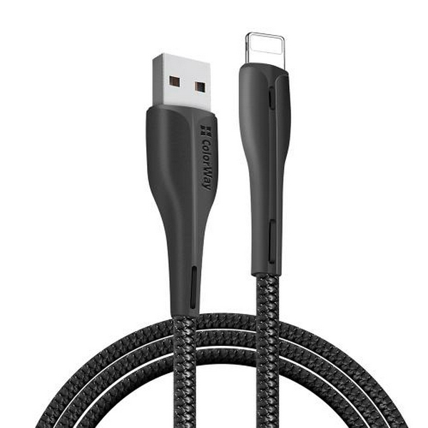 Кабель USB AM - Lightning, 1 м, Black, ColorWay, 2.4A, LED індикатор (CW-CBUL034-BK)