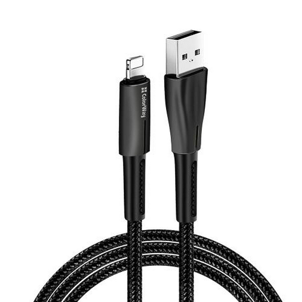 Кабель USB AM - Lightning, 1 м, Black, ColorWay, 2.4A (CW-CBUL035-BK)