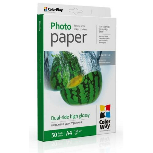 Фотопапір ColorWay, глянсовий, двосторонній, A4, 155 г/м², 50 арк (PGD155050A4)