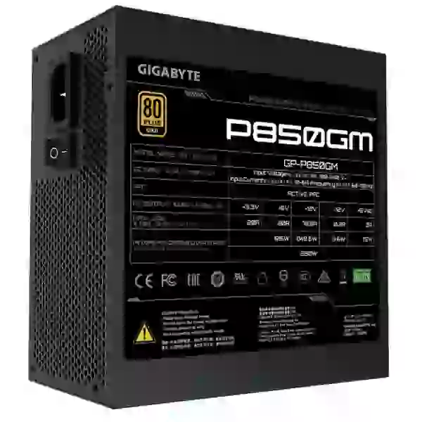 Блок живлення 850 Вт, Gigabyte P850GM, Black, модульний, 120 мм (HYB), Active PFC, 80 Plus Gold, MB: 20+4 pin, CPU: 4+4 pin, VGA: 4 x 6+2 pin, 3xMolex / 1xFDD / 8xSATA, захист: OVP/OPP/SCP/UVP/OCP/OTP (GP-P850GM) - 3
