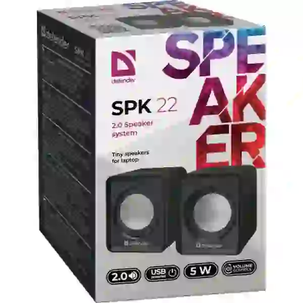 Колонки 2.0 Defender SPK 22, Black, 5 Вт, 3.5 мм, живлення от USB, регулятор гучності (65503) - 2
