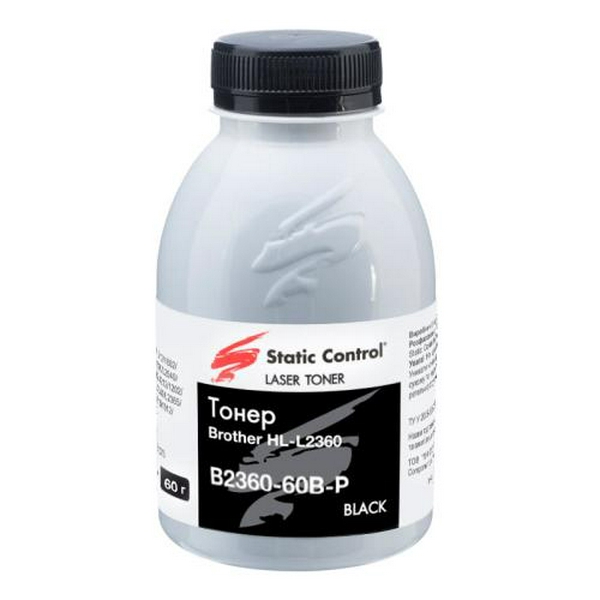 Тонер Brother HL-L2300/L2340/L2360/L2365/L2380, DCP-L2500/L2520/L2540/L2560, MFC-L2700/L2720/L2740, 60 г, Static Control (B2360-60B-P)