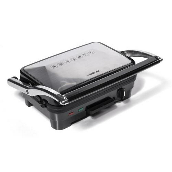 Електрогриль Holmer HCG-18P Silver, 1800W, закритий (двосторонній), знімні пластини плоска, ребриста, піддон для жиру, управління механічне