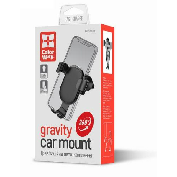 Автотримач для телефону ColorWay Metallic Gravity Holder, Black (CW-CHG01-BK) - 6