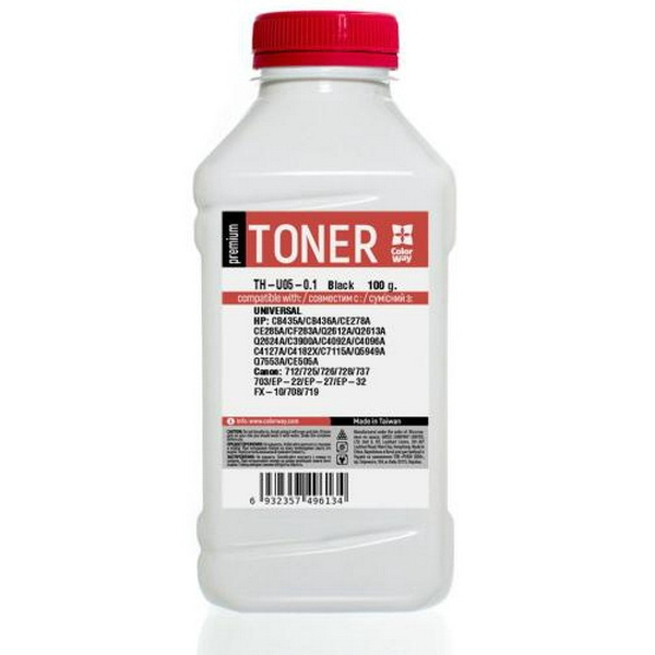 Тонер універсальний HP P1005/P1505/P2015/P2035/P2055/P4015, Black, 100 г, ColorWay Premium (TH-U05-0.1)