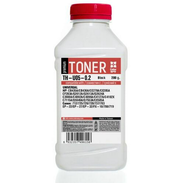 Тонер універсальний HP P1005/P1505/P2015/P2035/P2055/P4015, Black, 200 г, ColorWay Premium (TH-U05-0.2)