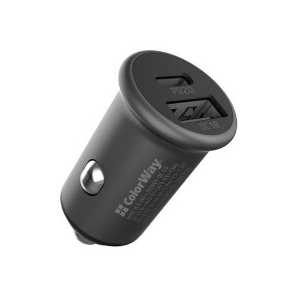 Автомобільний зарядний пристрій ColorWay, Black, 1xUSB/QC3.0, 1xUSB-C/PD, 3A (CW-CHA029PD-GR) - 3