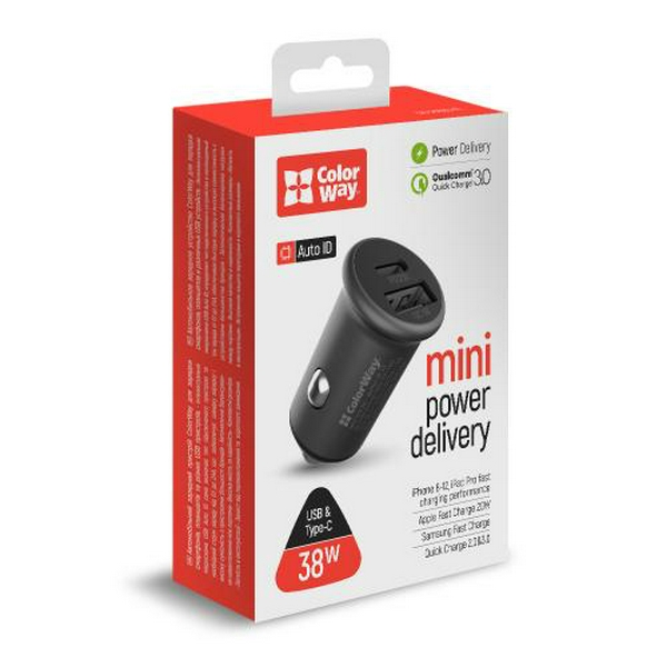 Автомобільний зарядний пристрій ColorWay, Black, 1xUSB/QC3.0, 1xUSB-C/PD, 3A (CW-CHA029PD-GR) - 5